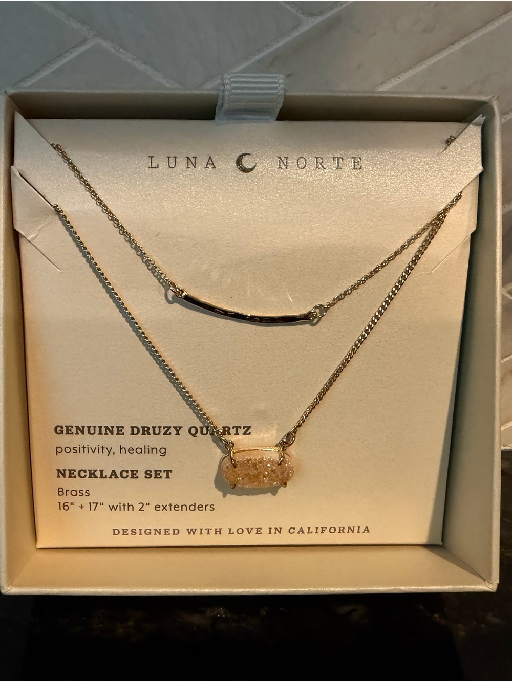 Luna Norte Gold Druzy Quartz Layered Necklace Set